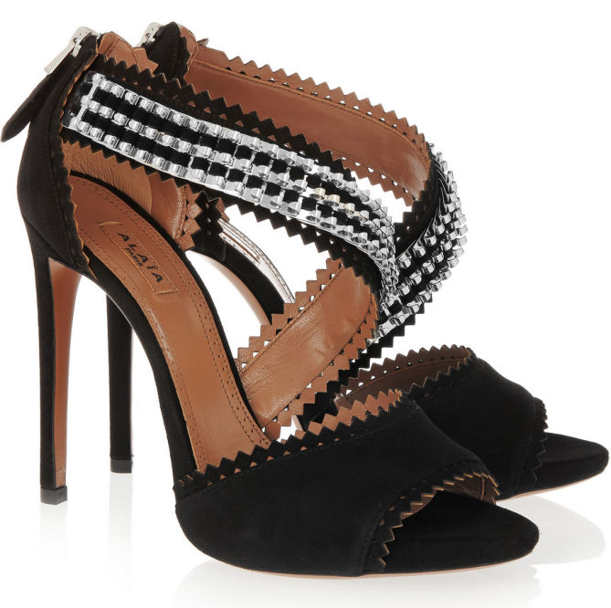 ALAÏA Embellished Laser-cut Suede Sandals – Shoes Post