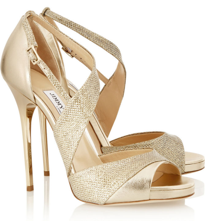 JIMMY CHOO Tyne Metallic Leather and Textured-lamé Sandals – Shoes Post