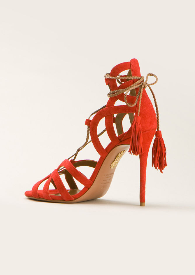 AQUAZZURA MIRAGE RED SUEDE SANDALS – Shoes Post