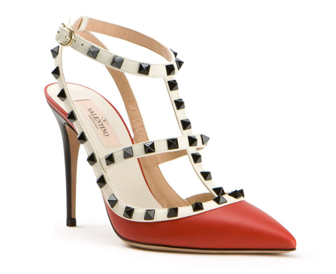 VALENTINO ROCKSTUD RED, BLACK AND ECRU LEATHER PUMPS – Shoes Post