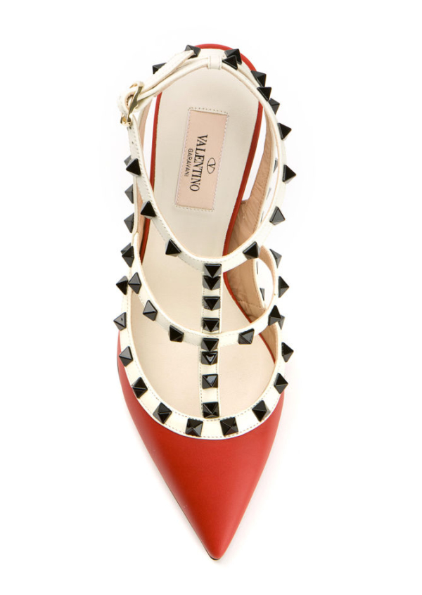 Valentino Rockstud Red Black And Ecru Leather Pumps Shoes Post