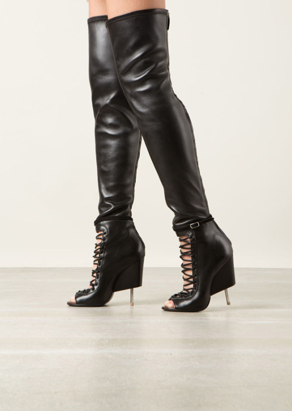 GIVENCHY LACE UP OVER THE KNEE BLACK LEATHER BOOTS – Shoes Post