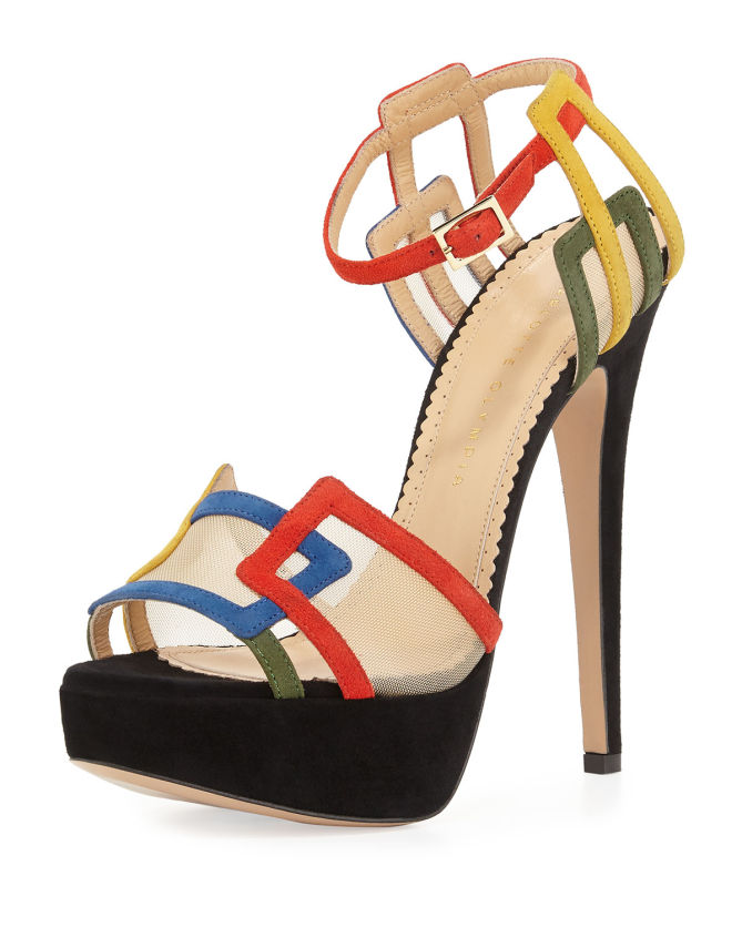 Charlotte Olympia Geometric Platforms Multicolor Suede Sandal – Shoes Post