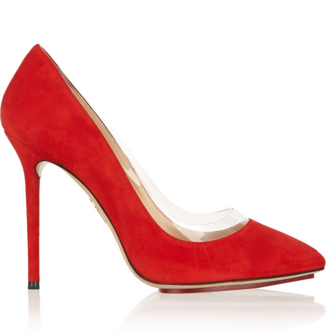 CHARLOTTE OLYMPIA Party Monroe PVC-trimmed Suede Pumps – Shoes Post