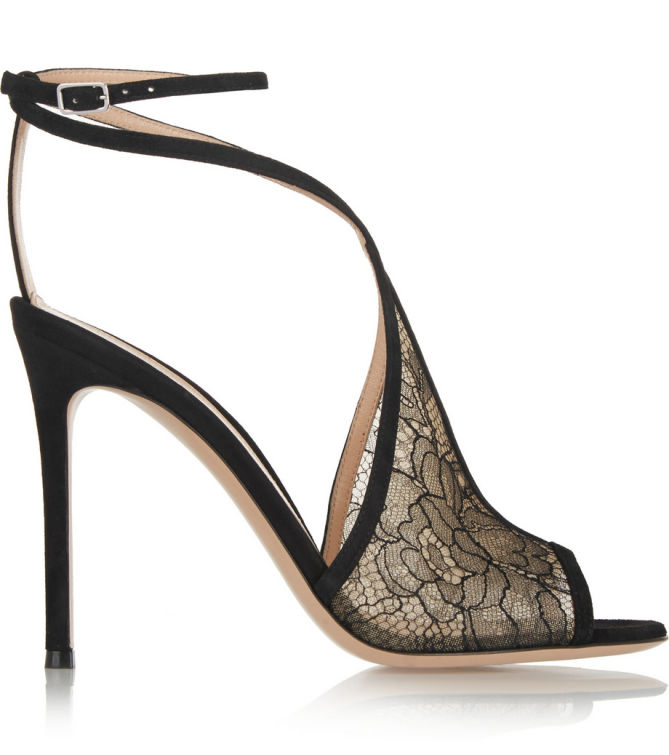 Gianvito Rossi Suede-trimmed Chantilly Lace Sandals – Shoes Post