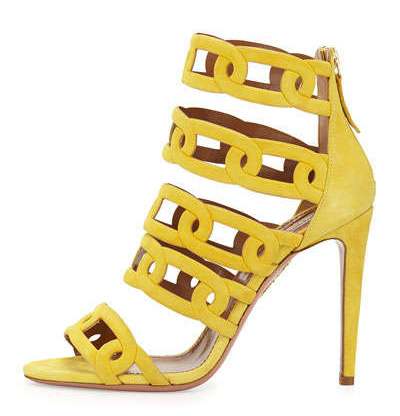 Aquazzura Chain Me Up Open-Toe Suede Bootie (Yellow) – Shoes Post