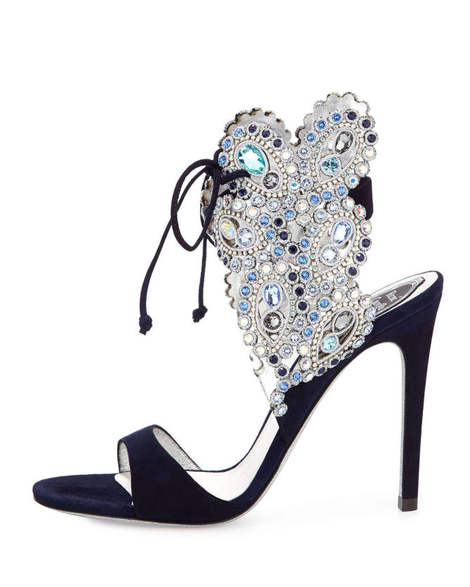 Rene Caovilla Crystal Ankle-Tie Evening Sandal, Navy Blue – Shoes Post