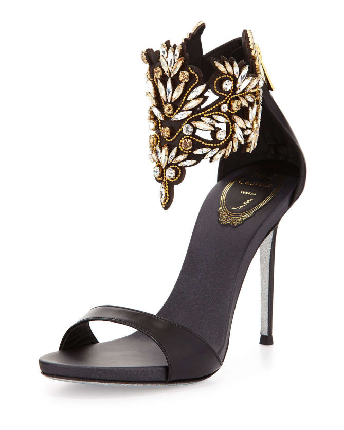 Rene Caovilla Embellished Ankle Cuff Sandal, Black – Shoes Post
