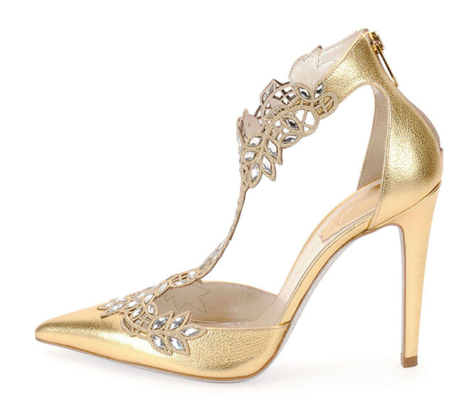 Rene Caovilla Crystal-Lace Metallic Leather Pump, Gold – Shoes Post