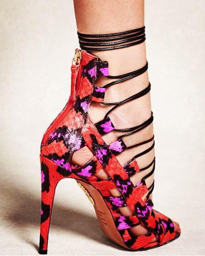 AQUAZZURA Amazon Strappy Snakeskin Sandal, Candy Lipstick – Shoes Post