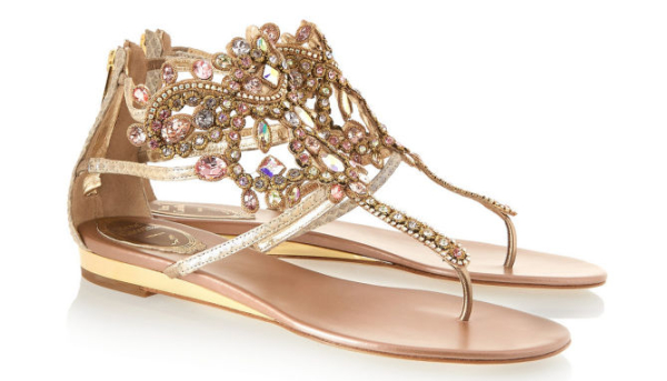 RENÉ CAOVILLA Crystal-embellished Metallic Ayers Wedge Sandals – Shoes Post