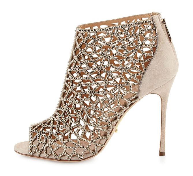 Sergio Rossi Tresor Laser-Cut Strass Crystal Bootie, Nude – Shoes Post