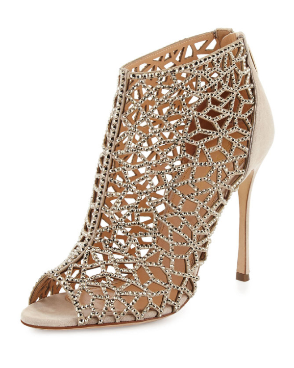 Sergio Rossi Tresor Laser-Cut Strass Crystal Bootie, Nude – Shoes Post