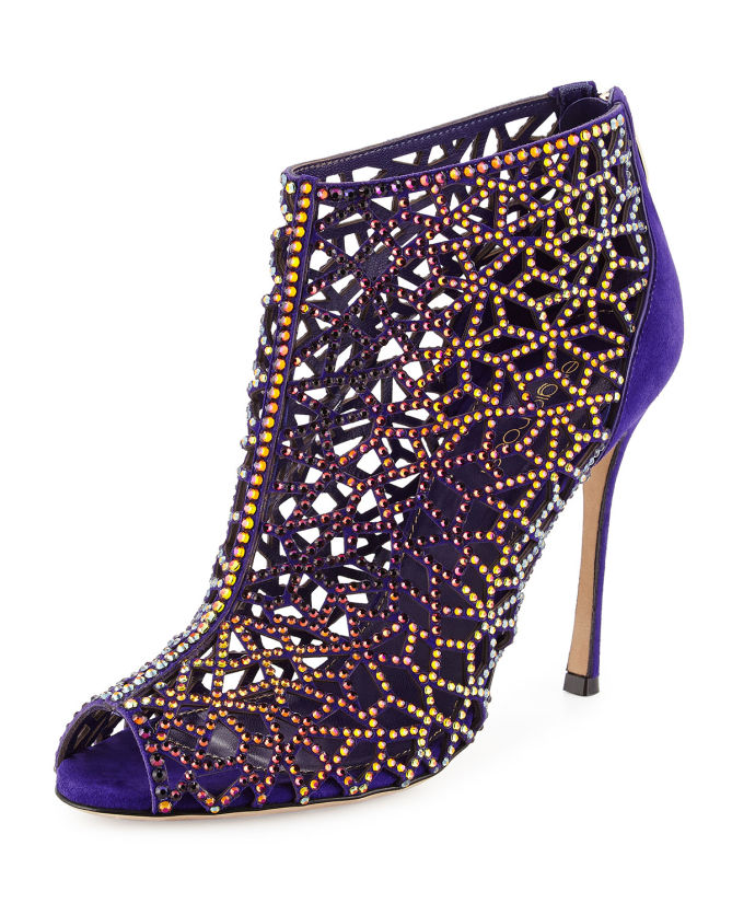 Sergio Rossi Tresor Laser-Cut Strass Crystal Bootie, Purple – Shoes Post
