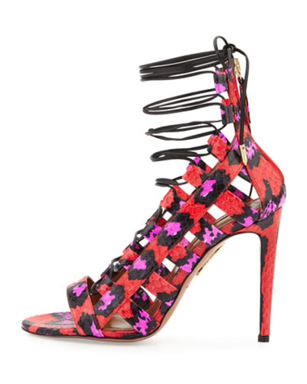 AQUAZZURA Amazon Strappy Snakeskin Sandal, Candy Lipstick â Shoes Post