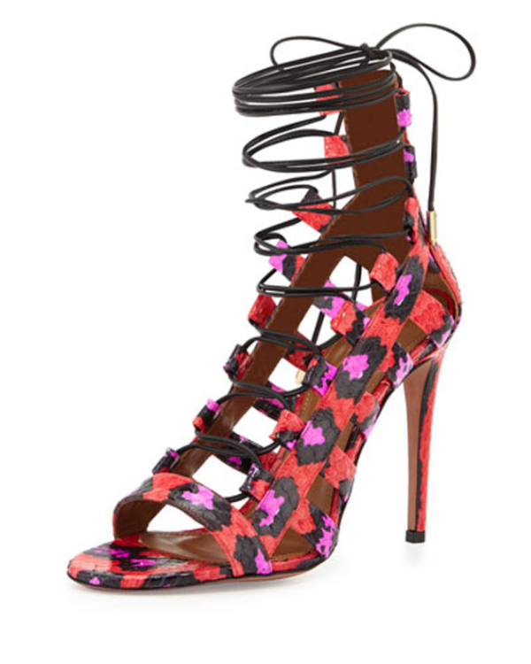 AQUAZZURA Amazon Strappy Snakeskin Sandal, Candy Lipstick – Shoes Post