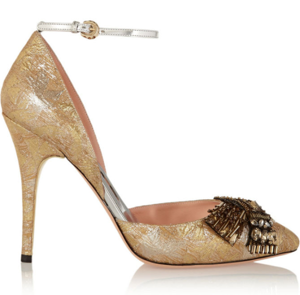 ROCHAS Embellished Metallic Brocade Pumps Shoes Post