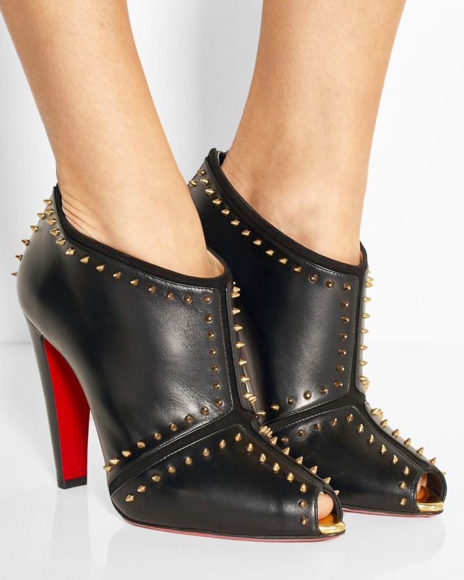 CHRISTIAN LOUBOUTIN Carapachoc 100 Spiked Leather Peep-toe Ankle