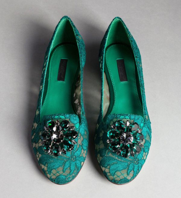 Dolce & Gabbana Green Taormina Lace Slip On Flats Shoes main image 0