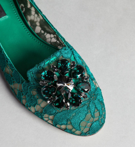 Dolce & Gabbana Green Taormina Lace Slip On Flats Shoes