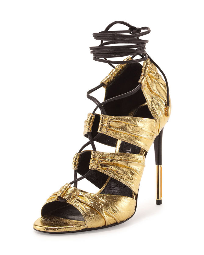 TOM FORD Metallic Laminated Eel Lace-Up Sandal, Gold - Shoes Post