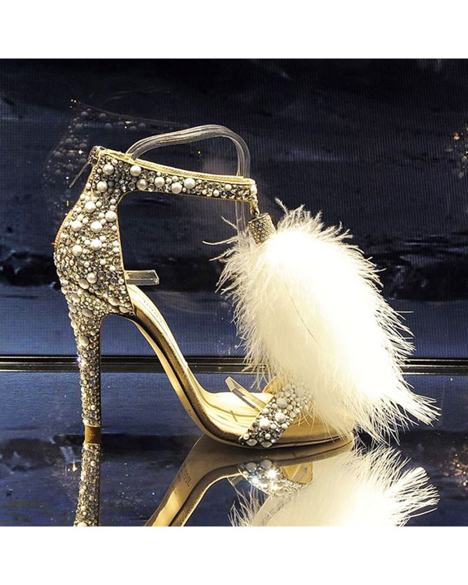 Jimmy Choo Jimmy Choo Viola Black Suede And Hot Fix Crystal Embellished  Sandals With An Ostrich Feather Tassel - Onceit