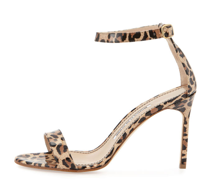 Manolo Blahnik Chaos Leopard-Print Patent Sandal – Shoes Post