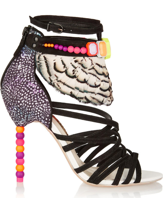 SOPHIA WEBSTER Alessandra Embellished Satin, Suede and Feather sandals ...