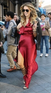 Delta Goodrem Flaunts Eclectic Style In Gladiator Sandals And Satin 