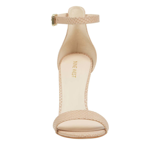 Nine West Women's Mana Silver Sandal - Stiletto Heel, Ankle Strap, Synthetic, Lightly Cushioned