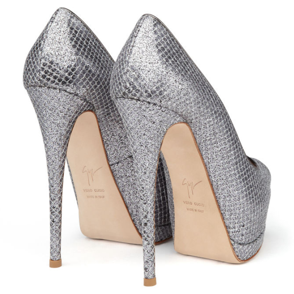 Escarpins Giuseppe Zanotti - Plateforme, Talon Serpent Breveté, Vernis Gris, Taille 36.5, Occasion