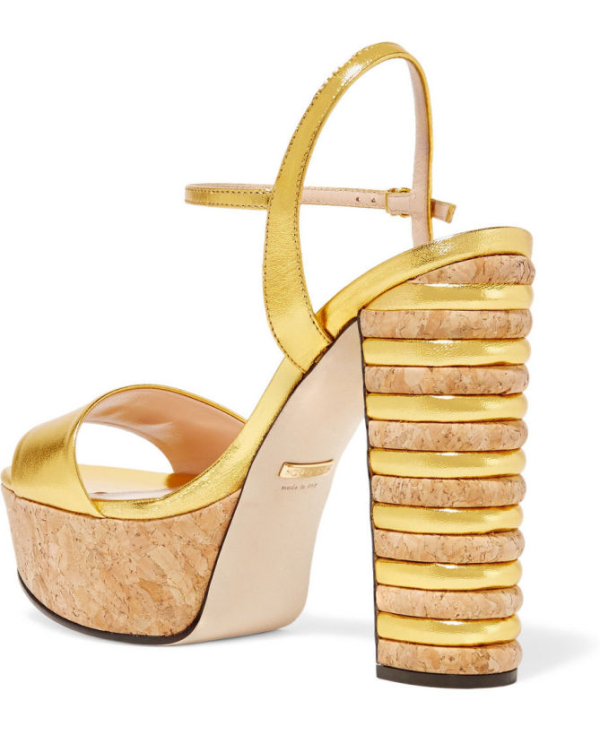 GUCCI Metallic leather and cork platform sandals – Shoes Post