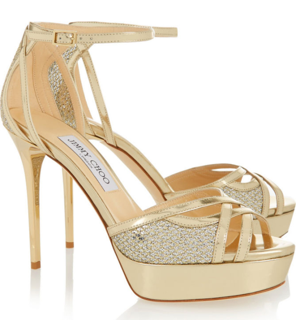 JIMMY CHOO Laurita glitter-finished leather sandals – Shoes Post