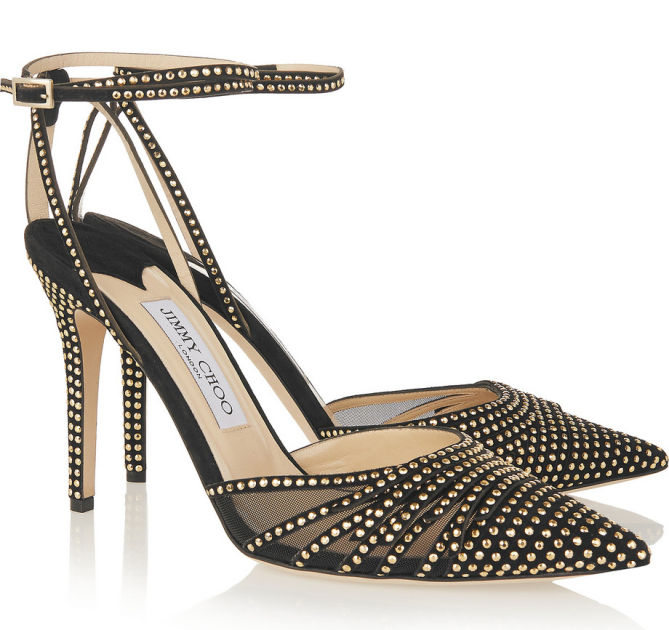 JIMMY CHOO Kizzy Mesh-paneled Studded Suede Pumps – Shoes Post