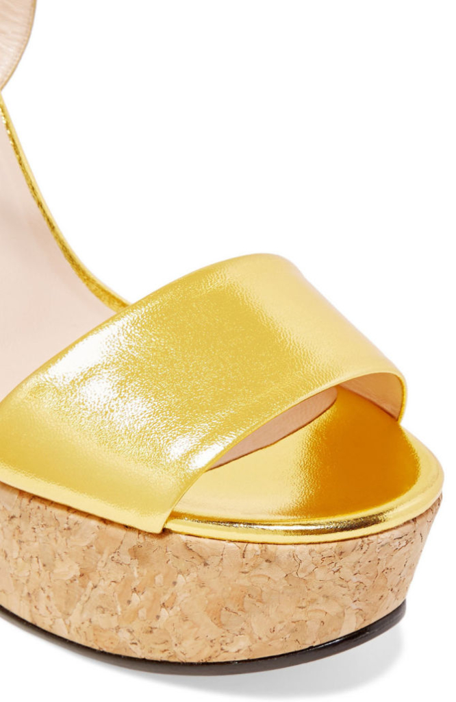 GUCCI Metallic leather and cork platform sandals – Shoes Post
