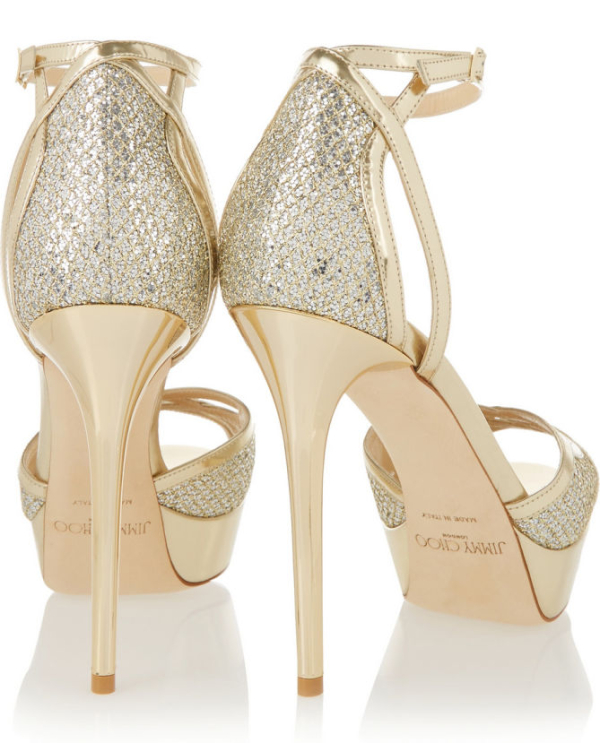 JIMMY CHOO Laurita glitter-finished leather sandals – Shoes Post