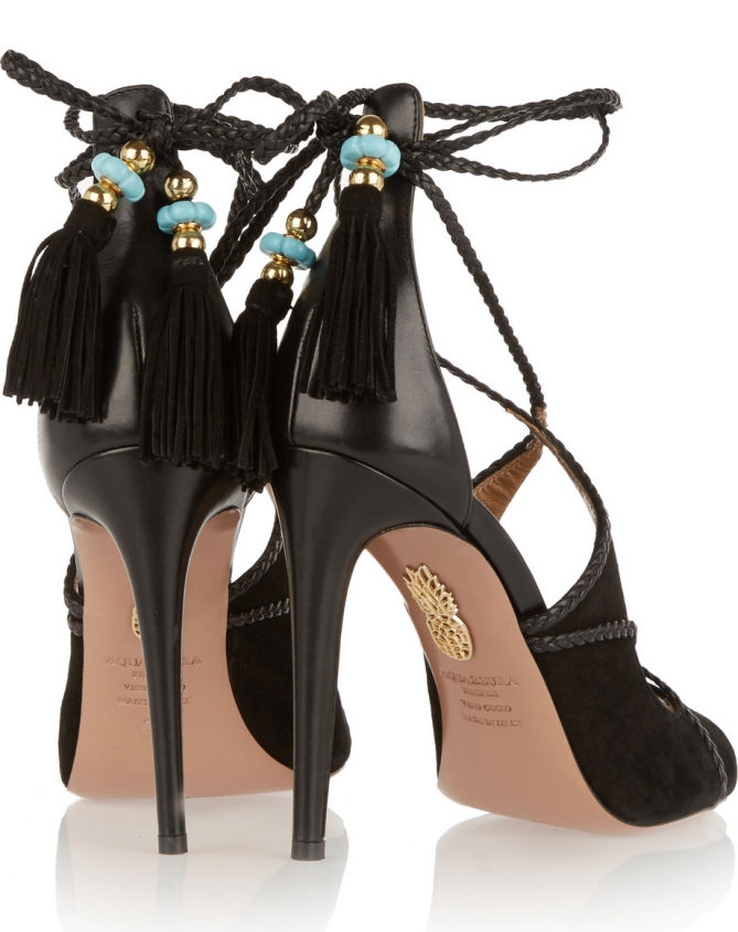 AQUAZZURA + Poppy Delevingne Moonlight lace-up suede and leather ...