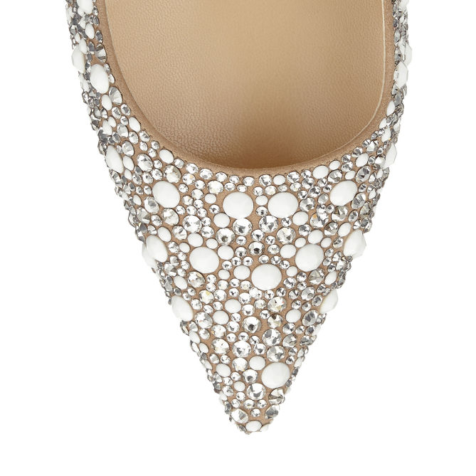 Jimmy Choo, White Suede with Crystal Mix – Shoes Post