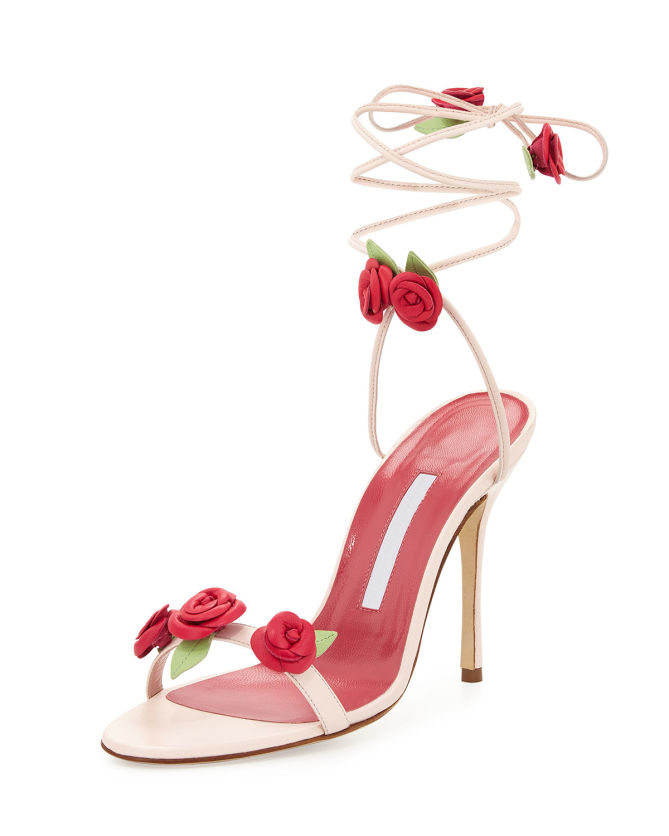 Manolo Blahnik Xiafore Rose Ankle-Wrap Sandal, Pink/Red – Shoes Post