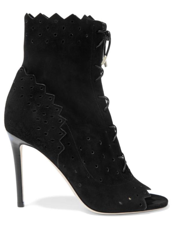 Bottes Tamara Mellon Bisou En Daim Noir Perforé - Bout Ouvert (peep Toe), Talons Hauts, Tailles 37 à 40.5