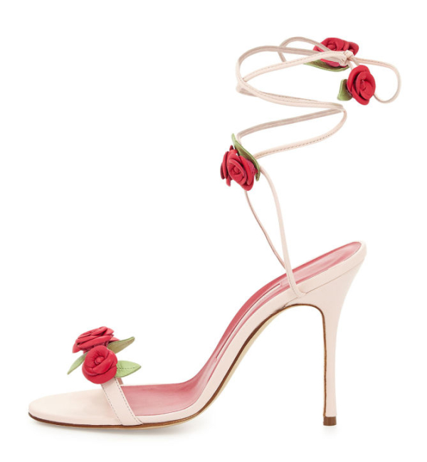 Manolo Blahnik Xiafore Rose Ankle-Wrap Sandal, Pink/Red – Shoes Post