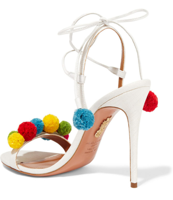 AQUAZZURA Pompomembellished raffia sandals Shoes Post
