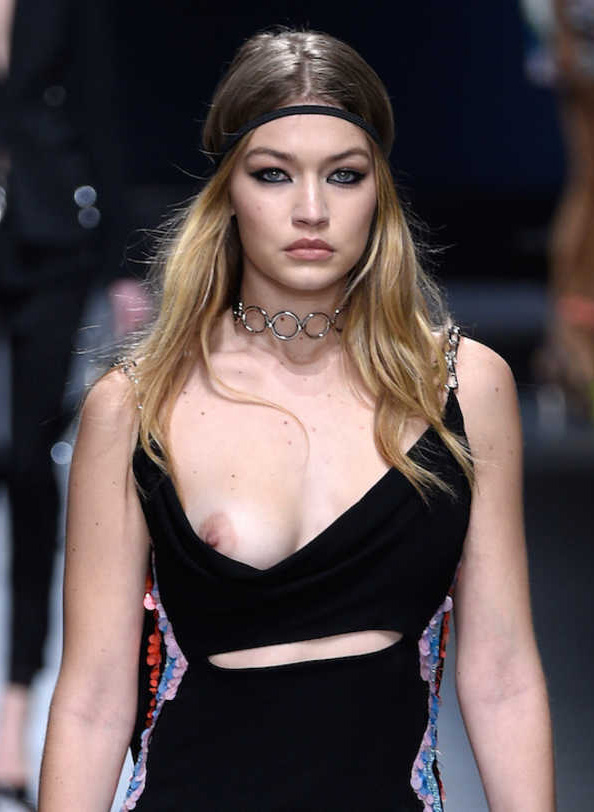 Gigi Hadid Nipple Slip: Flashes Breast at Versace Show