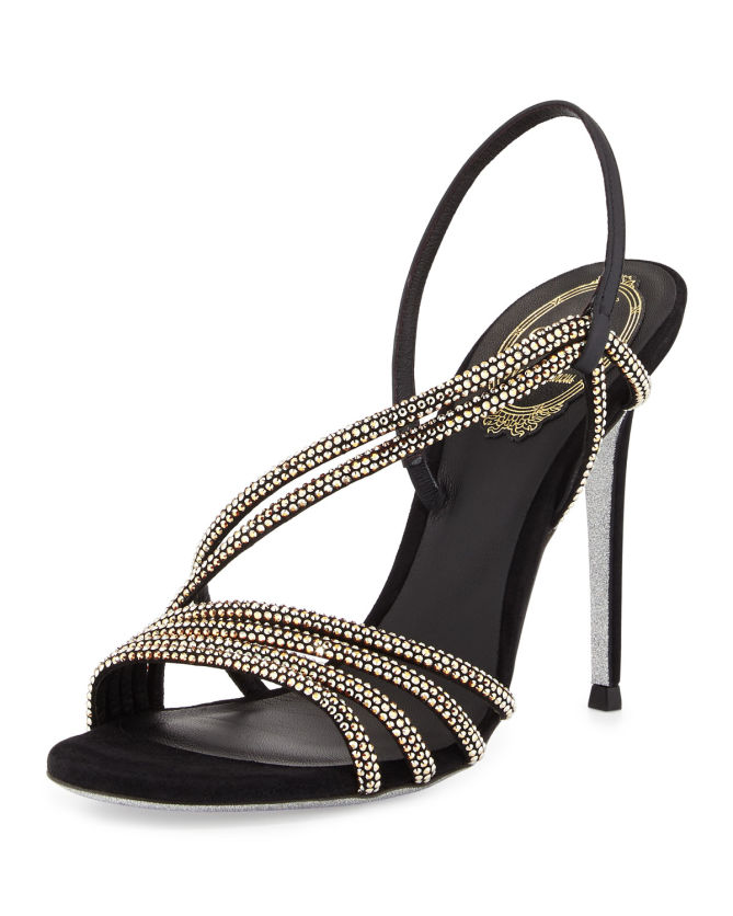 Rene Caovilla Jeweled Asymmetric Slingback Sandal, Nero/Argento – Shoes ...