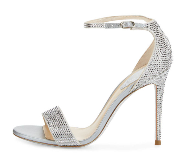 Rene Caovilla Crystal Ankle-Wrap 105mm Sandal, Silver – Shoes Post