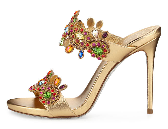 Rene Caovilla Jeweled Two-Band Mule Sandal, Multi – Shoes Post