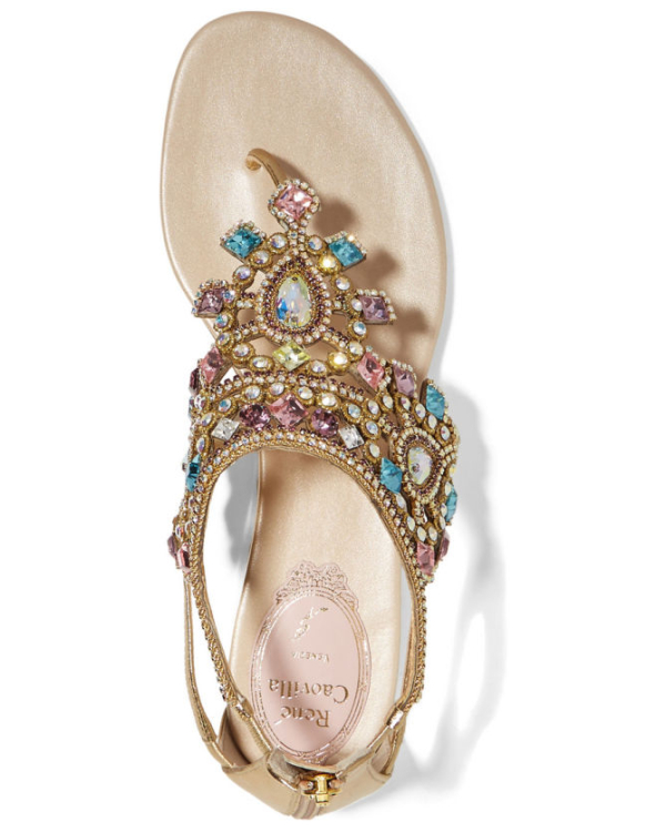 RENÉ CAOVILLA Crystal-embellished metallic leather wedge sandals ...