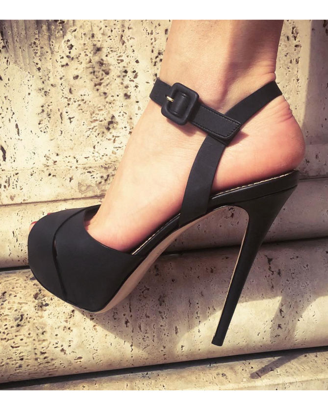 LE SILLA Platform sandal in Bulgaro, black matt calfskin – Shoes Post