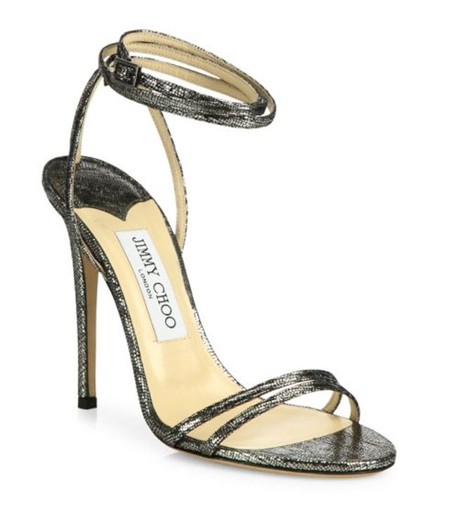 Jimmy Choo Metallic Leather Ankle-Wrap Sandals – Shoes Post