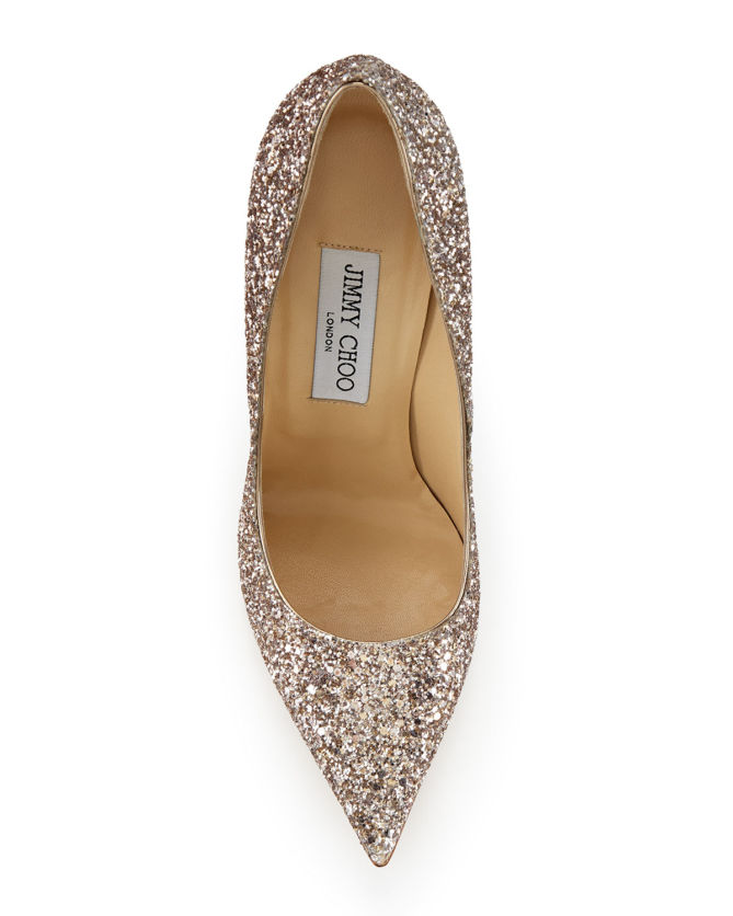 Jimmy Choo Abel Glitter Pointed-Toe Pump, Nude – Shoes Post